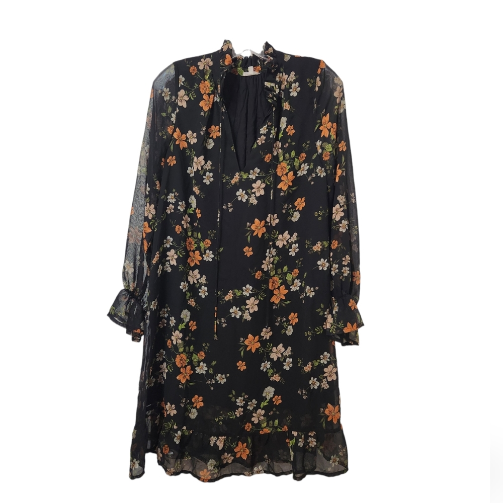 En Creme Dress Floral Black and Orange Size M